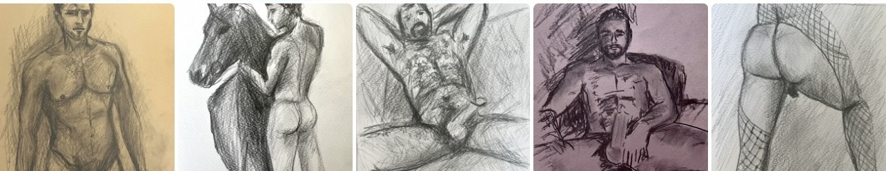 Male nude art, figurative drawings and erotic abstractions by Marina Stognieva